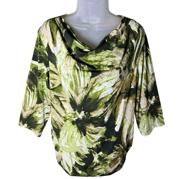 Susan Graver Green Cowl Neck Tunic Blouse Earthy Grunge Goblincore Size Large - Picture 2 of 6